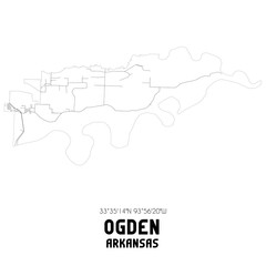 Ogden Arkansas. US street map with black and white lines.