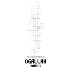 Ogallah Kansas. US street map with black and white lines.