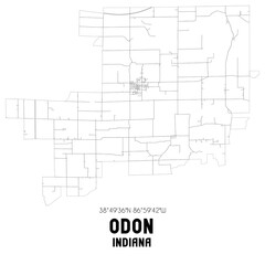 Odon Indiana. US street map with black and white lines.