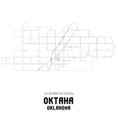 Oktaha Oklahoma. US street map with black and white lines.