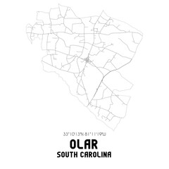 Olar South Carolina. US street map with black and white lines.