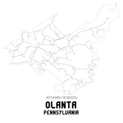 Olanta Pennsylvania. US street map with black and white lines.