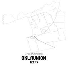 Oklaunion Texas. US street map with black and white lines.