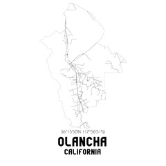 Olancha California. US street map with black and white lines.