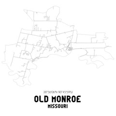 Old Monroe Missouri. US street map with black and white lines.