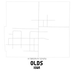 Olds Iowa. US street map with black and white lines.