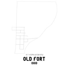 Old Fort Ohio. US street map with black and white lines.