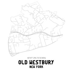 Obraz premium Old Westbury New York. US street map with black and white lines.