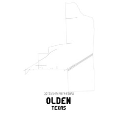 Olden Texas. US street map with black and white lines.