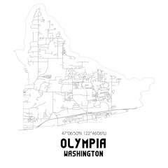 Olympia Washington. US street map with black and white lines.
