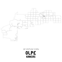 Olpe Kansas. US street map with black and white lines.