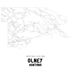 Olney Montana. US street map with black and white lines.
