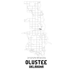 Olustee Oklahoma. US street map with black and white lines.