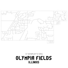 Olympia Fields Illinois. US street map with black and white lines.