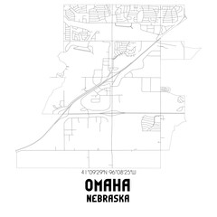 Omaha Nebraska. US street map with black and white lines.