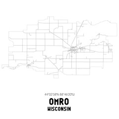 Omro Wisconsin. US street map with black and white lines.
