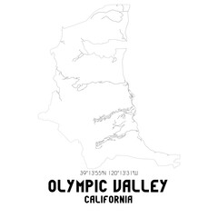 Olympic Valley California. US street map with black and white lines.