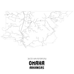 Omaha Arkansas. US street map with black and white lines.