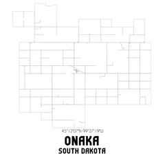 Onaka South Dakota. US street map with black and white lines.