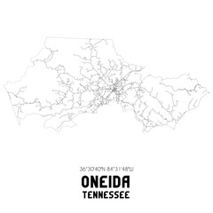 Oneida Tennessee. US street map with black and white lines.