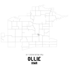 Ollie Iowa. US street map with black and white lines.