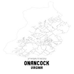 Onancock Virginia. US street map with black and white lines.