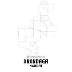 Onondaga Michigan. US street map with black and white lines.