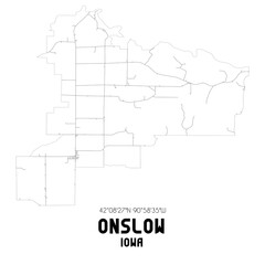 Onslow Iowa. US street map with black and white lines.