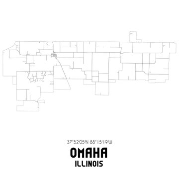 Omaha Illinois. US street map with black and white lines.