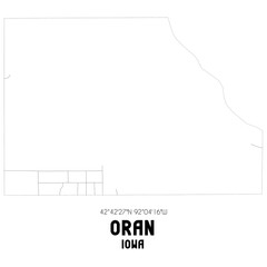 Oran Iowa. US street map with black and white lines.