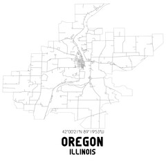 Oregon Illinois. US street map with black and white lines.