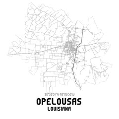 Opelousas Louisiana. US street map with black and white lines.
