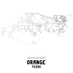 Orange Texas. US street map with black and white lines.