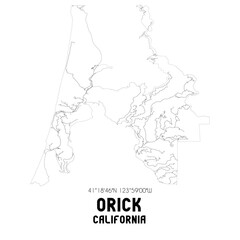 Orick California. US street map with black and white lines.