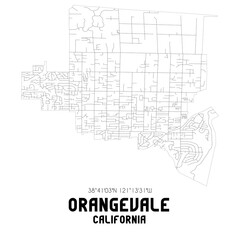 Orangevale California. US street map with black and white lines.