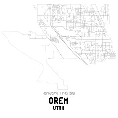 Orem Utah. US street map with black and white lines.