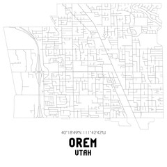 Fototapeta premium Orem Utah. US street map with black and white lines.