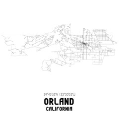Orland California. US street map with black and white lines.