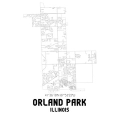 Orland Park Illinois. US street map with black and white lines.