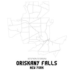 Oriskany Falls New York. US street map with black and white lines.