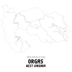 Orgas West Virginia. US street map with black and white lines.