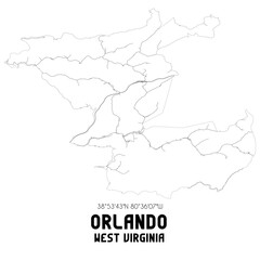 Orlando West Virginia. US street map with black and white lines.