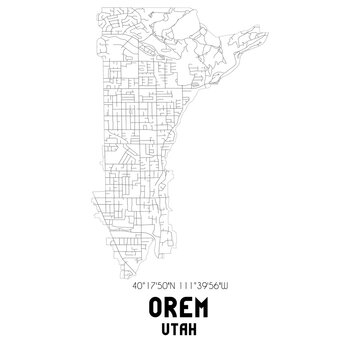 Orem Utah. US street map with black and white lines.