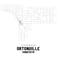 Ortonville Minnesota. US street map with black and white lines.