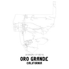 Oro Grande California. US street map with black and white lines.
