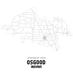 Osgood Indiana. US street map with black and white lines.