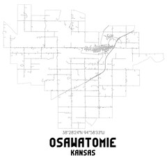 Osawatomie Kansas. US street map with black and white lines.