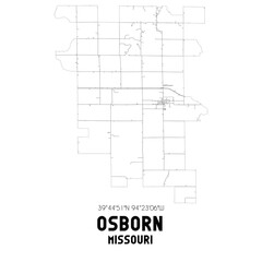 Osborn Missouri. US street map with black and white lines.