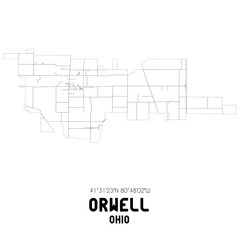 Orwell Ohio. US street map with black and white lines.