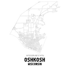 Oshkosh Wisconsin. US street map with black and white lines.